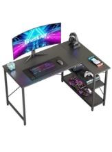 Black Carbon Fiber L-Shaped Computer Desk with Shelves