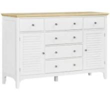 HOMCOM White Modern Sideboard with Drawers, Buffet Cabinet with Storage Cabinets, Rubberwood Top and