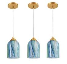 3 Light Blue Ripple Art Pendant Design Mini Pendant Light with Handcrafted Blown Glass Shade