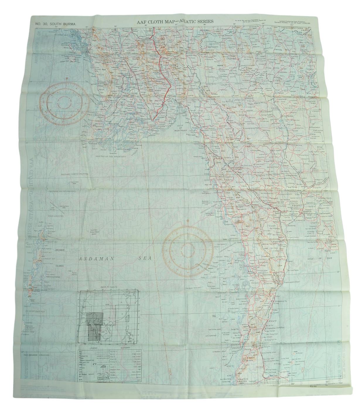 Three double-sided SW Pacific US Army Air Force WWII issue Silk/Cloth Escape Maps (HRT)