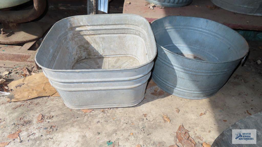Two galvanized wash tubs