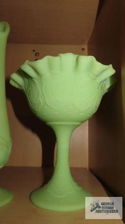 Fenton frosted green...compote and vase