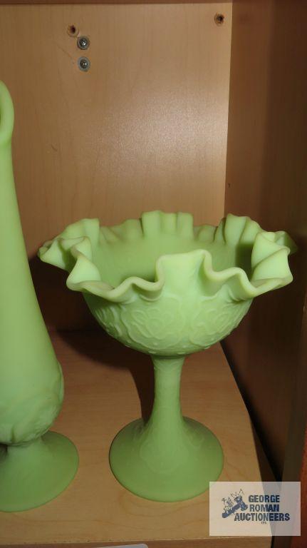 Fenton frosted green...compote and vase
