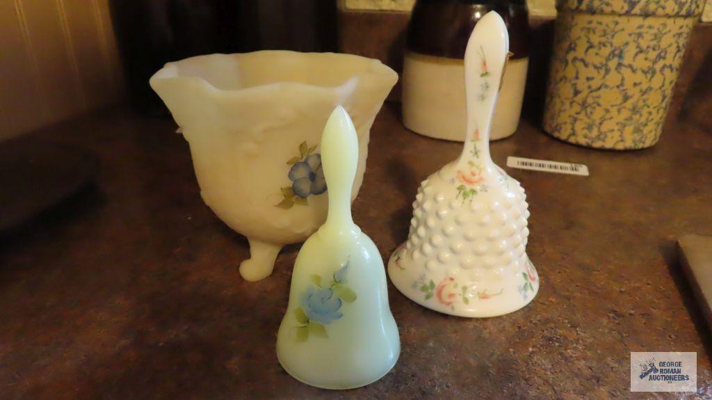 Two Fenton bells...and one footed dish
