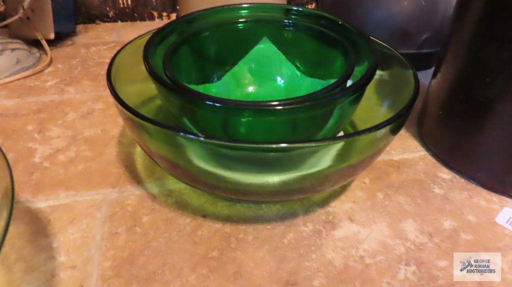 Assorted...green depression...bowl, and canner granite top