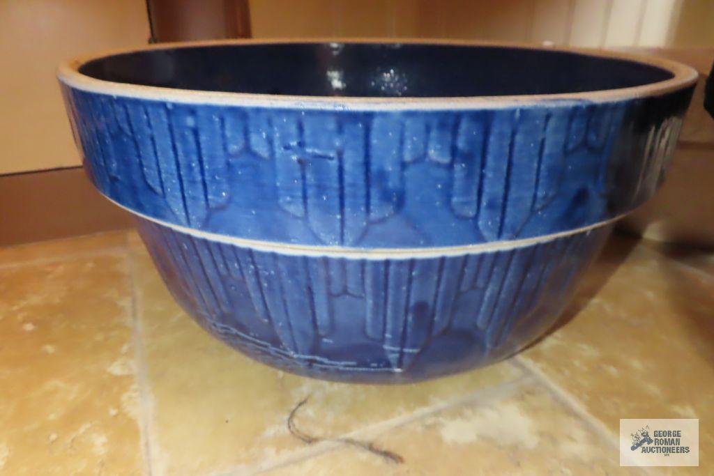 blue stoneware mixing bowl