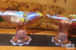 Two pedestal candy dishes with glass candy
