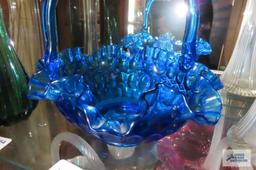 Blue glass fluted basket