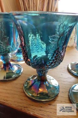 Carnival Glass grape motif stemware