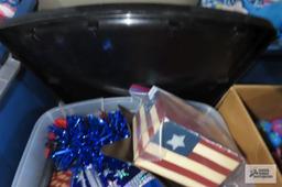 Tote of red, white and blue decorations