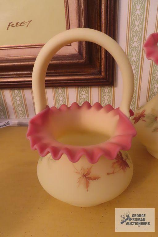 Fenton leaf design basket and vases