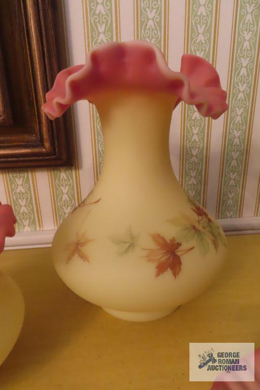 Fenton leaf design basket and vases