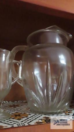 Glass pitcher, mugs, and salt and pepper shakers