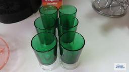 Small green glass stemware