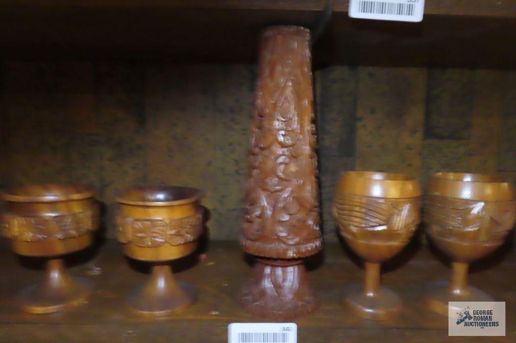 wooden goblets and vase
