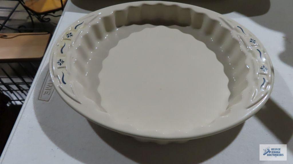 Longaberger...Pottery divided dish, pie...plate,...and purple bread pan