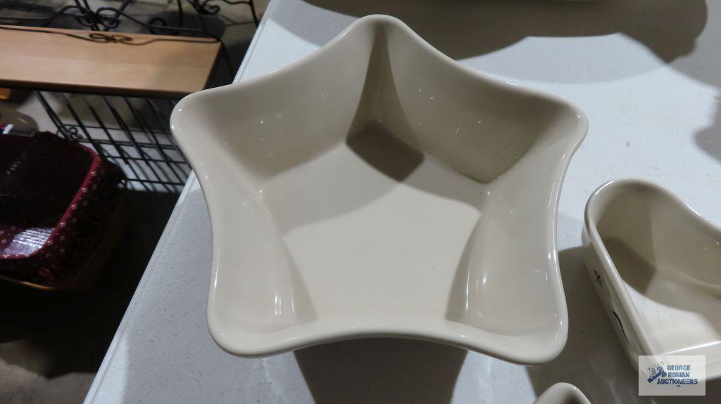 Longaberger...Pottery star bowl, heart bowl, and star candle holder