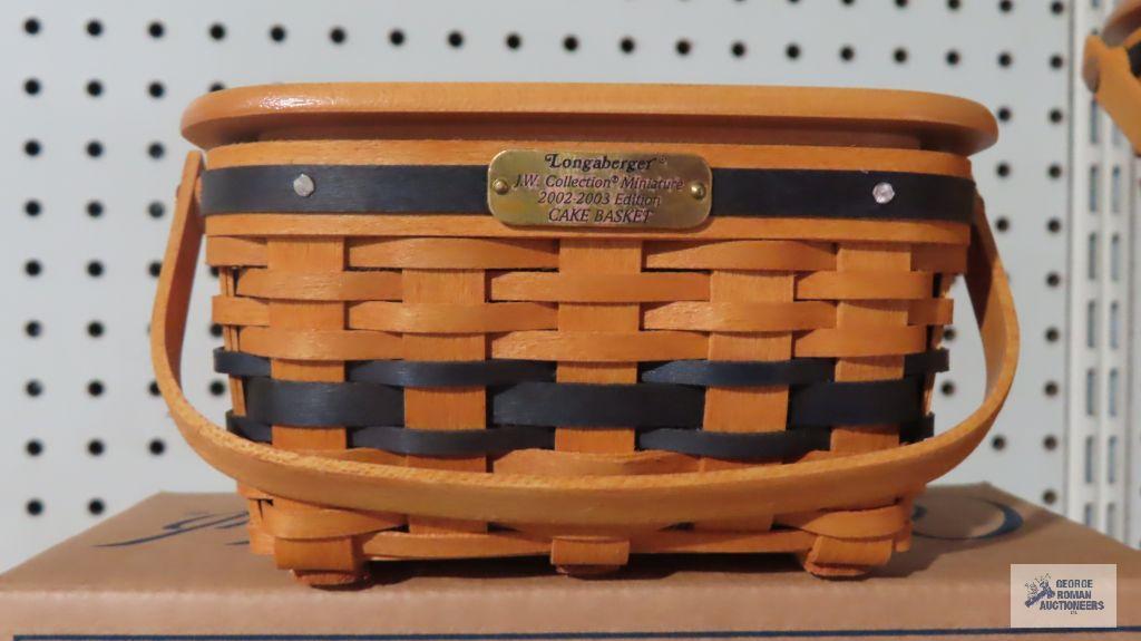 Longaberger J.W. Collection Miniature 2002-2003 cake basket and 2002 Baker's waste basket