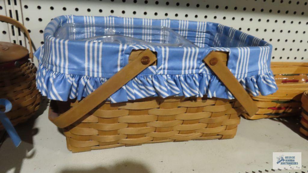Longaberger 1994 and 2003 baskets with blue and white striped liners