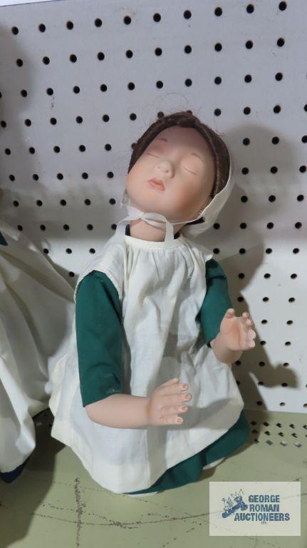 Virginia E. Turner sailor girl doll and other kneeling doll, fingers are broken