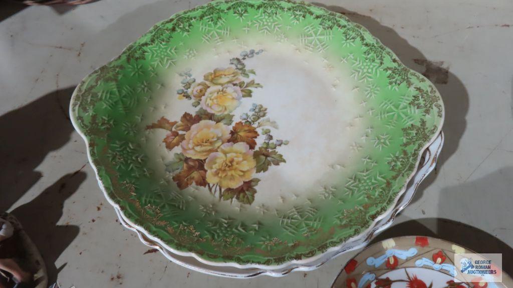 Leigh Ware, warranted 22 karat gold, Roses of Sharon, green plate....E. E. G. Co. porcelain floral