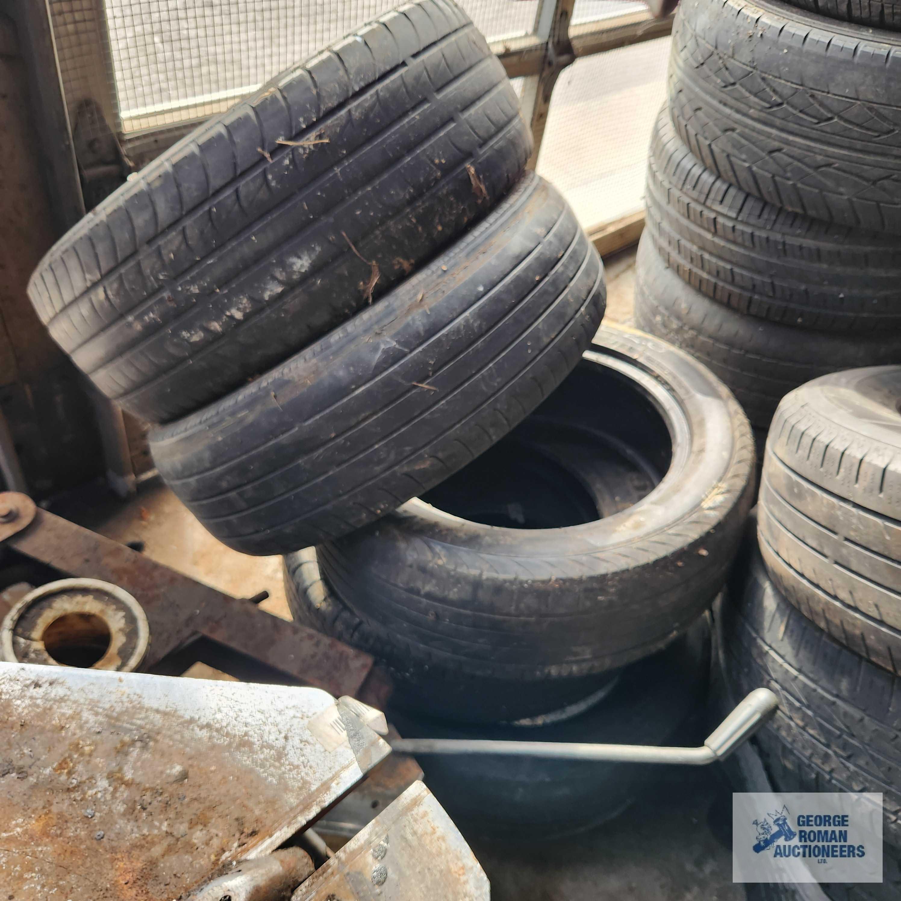 Lot of assorted tires and tire pieces. Must take all.