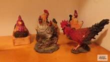 Assorted rooster and chicken figurines