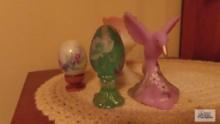 Fenton hand...painted eggs and bird and bass