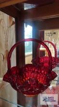 Cranberry glass basket