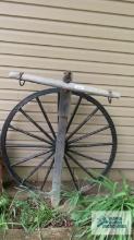 Yoke with antique wagon wheel