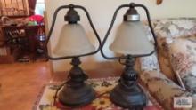 Two lamps with glass shades