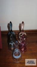Blue and pink glass bells