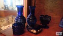 Cobalt blue vases, heart dish, ceramic...trinket box, etc