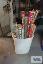 wastebasket and wrapping paper