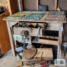 Wooden workbench with drawer
