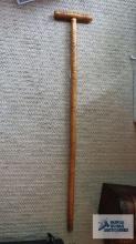 Handled wood walking cane