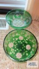 Two bowls with green overlay on glass