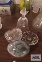 Limoges glass dish. Glass bell. Ring holder. Covered heart dish.