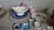 Variety of China pieces, including plates, gravy...boat. Heart plate and mug.