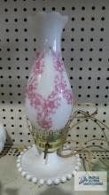 Milk glass lamp with decorative shade