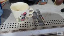 Mickey Mouse flatware and plastic cup