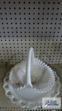 Milk glass cookie plate and Fenton basket