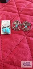 Turquoise colored stone and buffalo nickel money clip. Native American style cufflinks with