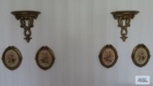 Four small needlepoint wall hangings