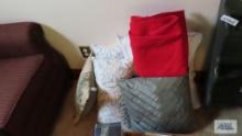 Lot of decorator pillows and etc