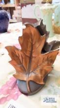 Copper colored leaf bookends