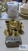 Baldwin brass candlesticks and other candlesticks with Baldwin candle holders