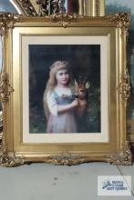 C. Reichert, girl with deer framed print. Frame measures 19 in. by 22 in. Back of print marked 1 of