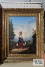 Shepherdess oil on canvas. Not signed. Frame measures 32 in. by 25 in.