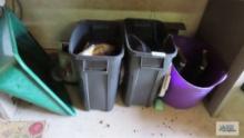 Women's gardening boots size 6, trash cans with lids and etc
